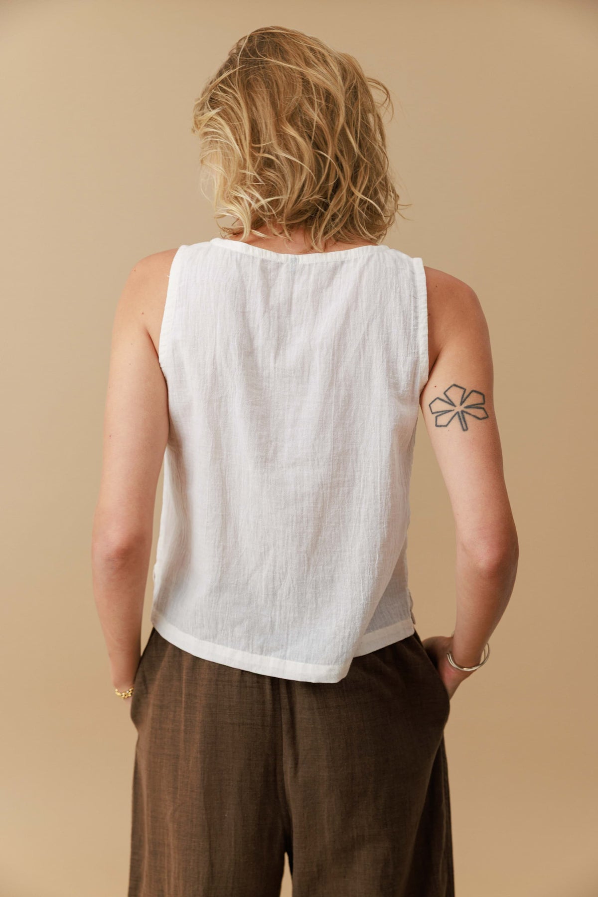 Sleeveless Button-Front Top