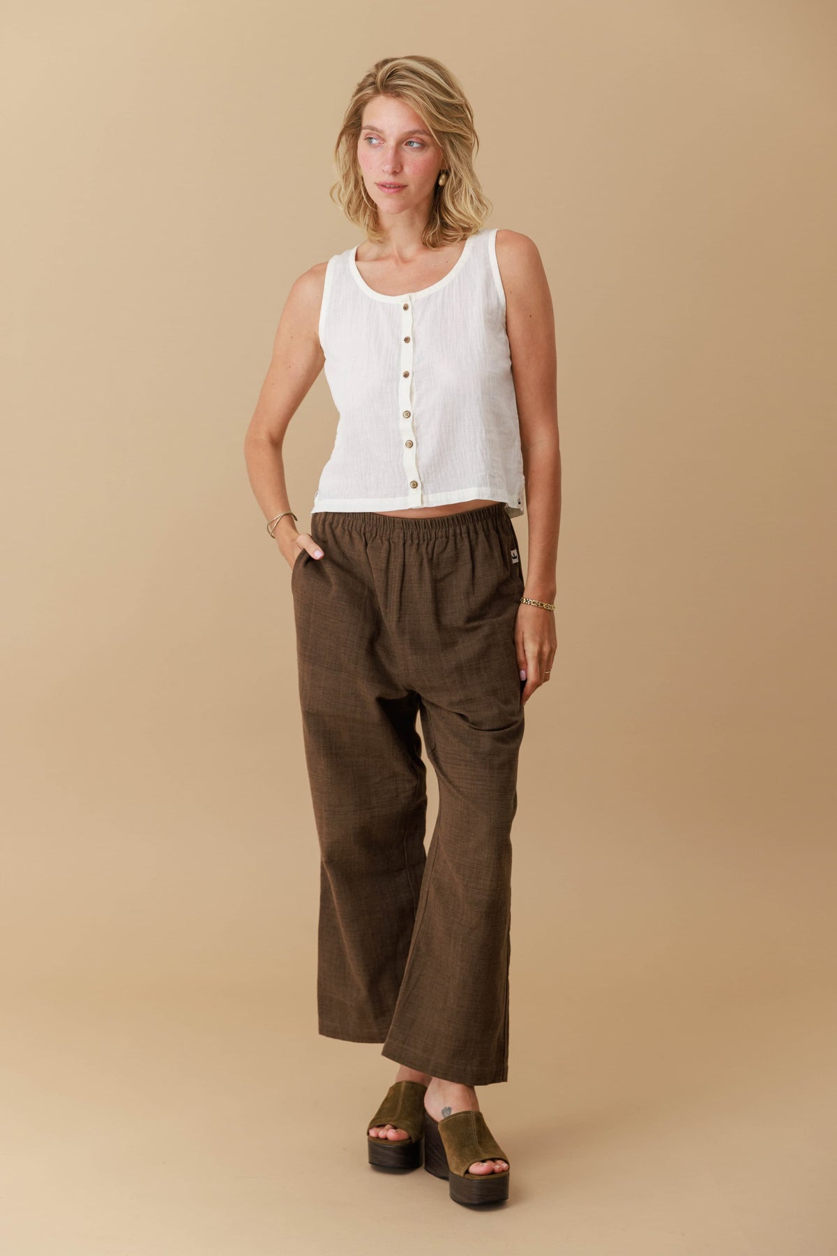 Sleeveless Button-Front Top